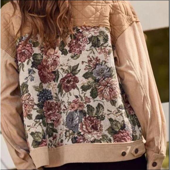 #2252 Oddi NWT Beige Floral Colorblock Corduroy Patchwork Jacket Coat Size 1X - Picture 4 of 5